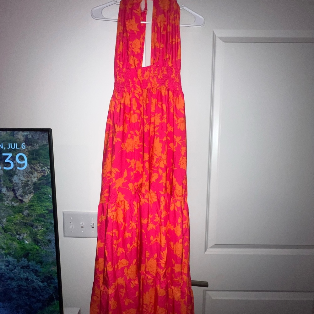 SHEIN Pink and Orange Floral Maxi Dress